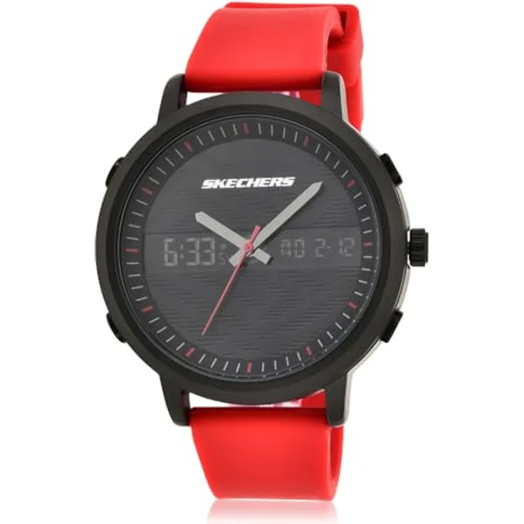 Skechers Chronograph LAWNDALE SR5073, digitale Herrenuhr mit schwarz Metallgehäuse, Silikonarmband, 1/100-Sekunden Stoppuhr und Weckfunktion – Bild 3