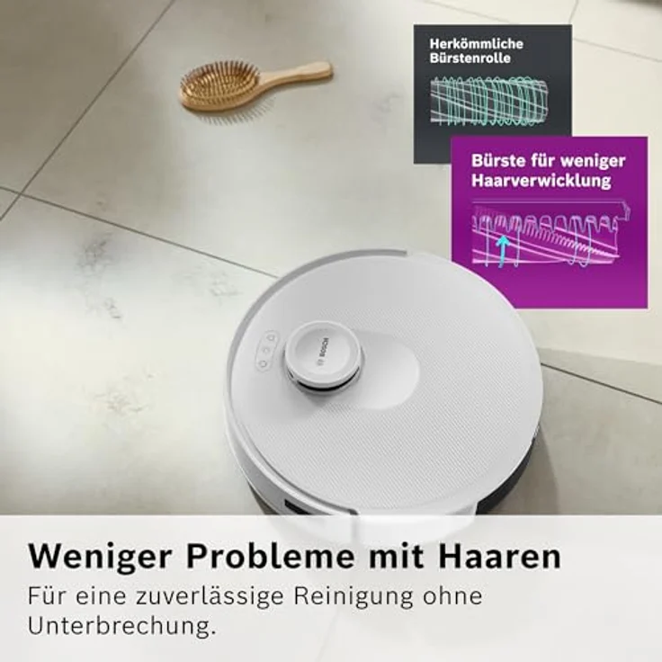 BOSCH Saugroboter Spotless + BCRD1W, Saug- und Wischroboter mit 11.000 Pa Saugkraft, beutellos, Infrarot Navigation, Carbon Bürste, Trocken-Servicestation – Bild 7
