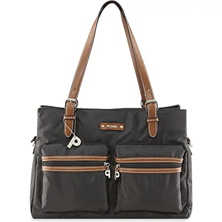 Picard Shopper Sonja, großer Nylon-Einkaufsbag mit 3 Hauptfächern für A4-Unterlagen, grau