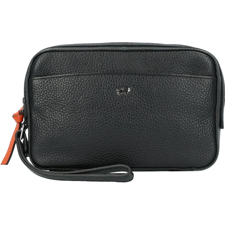 Braun Büffel Handtasche, Clutch aus hochwertigem Leder im klassischen Design, Schwarz