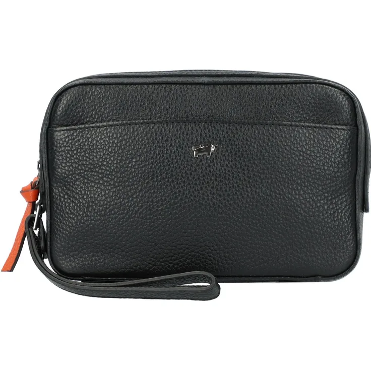 Braun Büffel Handtasche, Clutch aus hochwertigem Leder im klassischen Design, Schwarz