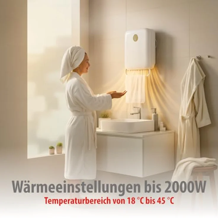 alpina Heizlüfter Bad 750/2000W, Badheizkörper mit 2 Heizstufen, 24-Stunden-Timer, IP22, Fernbedienung und Überhitzungsschutz – Bild 5