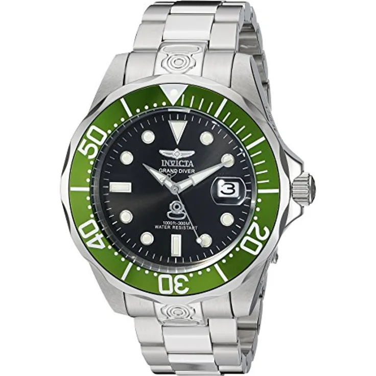 Invicta Pro Diver Automatikuhr für Herren, Edelstahlgehäuse 47mm, schwarzes Zifferblatt, 30 bar wasserdicht, 2 Jahre Garantie