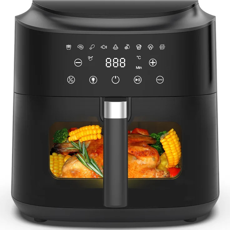 Aoucheni Airfryer 9L XL Heißluftfritteuse mit Digital-Touchscreen, 2350 W, 9 voreingestellten Programmen, Sichtfenster mit Beleuchtung und fettarmem Kochen