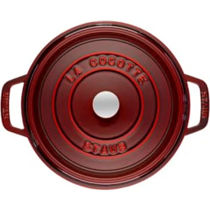Staub 1102687 Cocotte-Bräter, rund mit Deckel 26 cm, 5,0 L, mit mattschwarzer lierung im Inneren des Topfes, grenadine – Bild 2