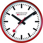 Mondaine Wanduhr A990.Clock.11SBC 25cm - Bahnhofsuhr in Rot aus Aluminium mit rotem Sekundenzeiger staubbeständig