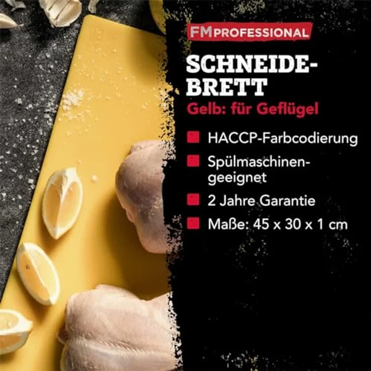 FMprofessional Schneidebrett aus Kunststoff, Extra Groß, Gelb für Geflügel, HACCP-Farbcodierung, spülmaschinenfest, ca. 45 x 30 cm – Bild 3