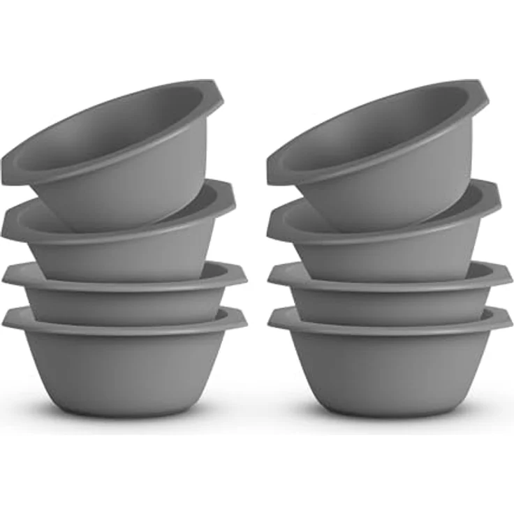 Pro Home 8er Pack Kunststoff Schüssel Plastikschüssel - BPA Frei - Spülmaschinenfest - Bruchfester PP - (Ø15,5cm / Grau) Müslischüssel Kinder Pasta Salat – Bild 1