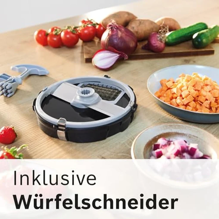 BOSCH Küchenmaschine Serie 4 MUM5XL74, 1000 W, integrierte Waage, 9,4 l Edelstahlschüssel, Mixer, Weiß, mit Fleischwolf und Würfelschneider – Bild 11