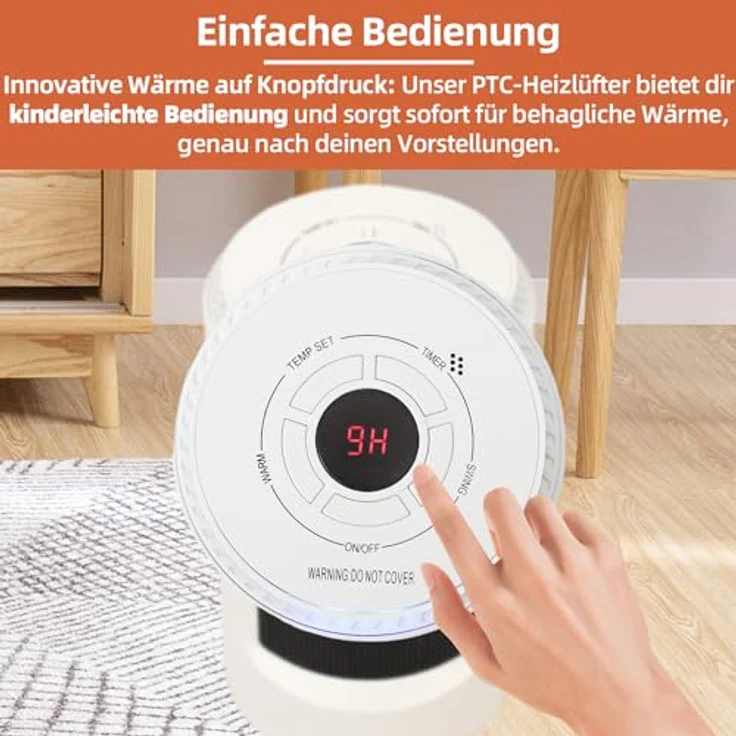 SHX Keramikheizlüfter PTC-Heizlüfter 1200W SHX23PTC100, Betriebsanzeige mit 3 verschiedenen Farblichtern, weiß – Bild 5