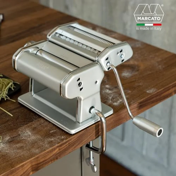 Marcato Atlas+ Nudelmaschine, eloxiertes Aluminium, 4-in-1 für Lasagne, Fettuccine, Tagliolini und Spaghetti, hergestellt in Italien, kompatibel mit zusätzlichem Zubehör – Bild 2