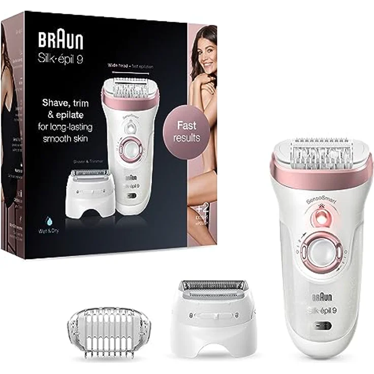 Braun Silk-épil 9 Epilierer Damen für Haarentfernung, Aufsätze für Rasierer, Trimmer und Massage für Körper, Tasche, Muttertagsgeschenk, 9-730, weiß/roségold - Preisvergleich – Bild 1