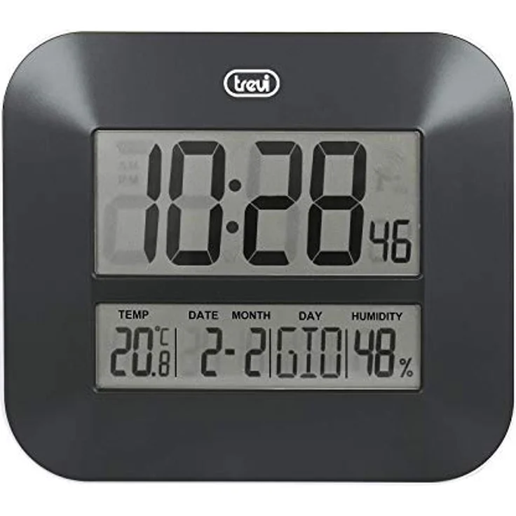 Trevi OM 3520 D, Digitale Wanduhr mit LCD-Display, Kalender, Temperatur- und Luftfeuchtigkeitsanzeige, Schwarz, 27 x 23,5 x 3 cm – Bild 1