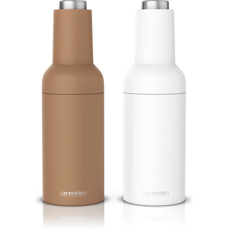 Arendo SPICE GRINDER, Elektrische Salz-/Pfeffermühle & Pfeffermühle, stufenlos einstellbar, weiß/braun, 2er Set