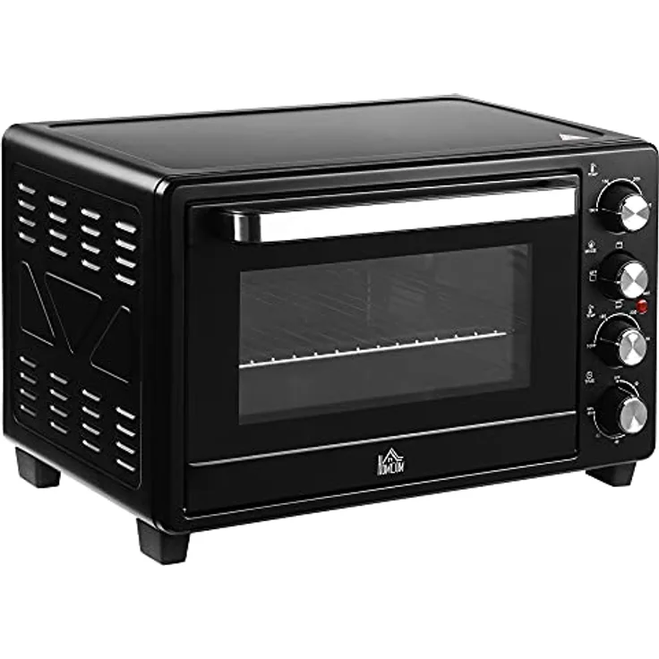 HOMCOM Mini Backofen 32L Mini Ofen mit Grillrost, Backblech, 3 Kochmodi 100 °C-230 °C einstellbare Temperatur Pizzaofen mit Timer Edelstahl Schwarz