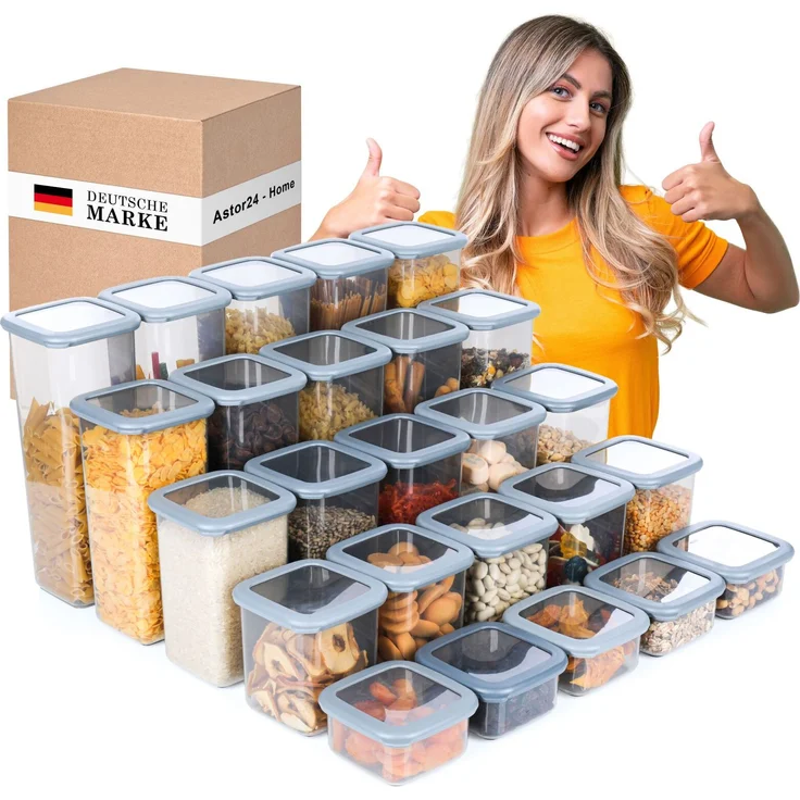 astor24 PREMIUM Vorratsdosen Luftdicht 25er Set Anthrazit BPA-frei, stapelbar & spülmaschinenfest