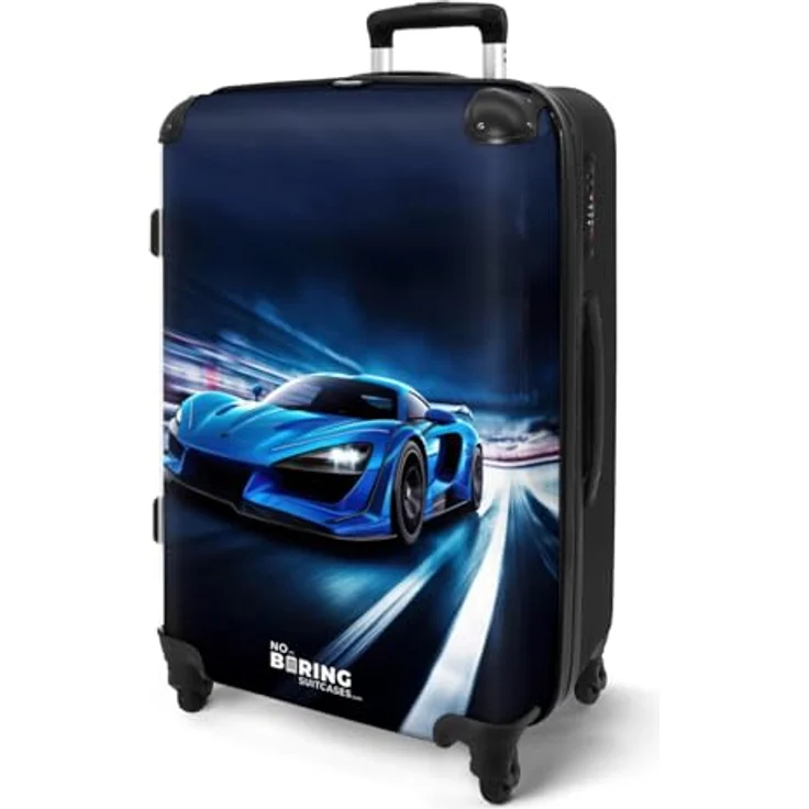 NoBoringSuitcases.com© Kinderkoffer Auto - Blau - Jungen - Kind 67 cm - 72 L, 4 Rollen, Mittelgroßer Reisekoffer mit Rollen für 20kg – Bild 3