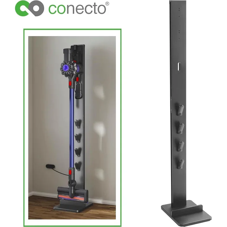 SatChef conecto Staubsauger Ständer Halterung für Dyson Gen5, V15, V12, V11, V10, V8, V7, Bodenständer, schwarz mit integriertem Zubehör Organizer und stabiler Basis