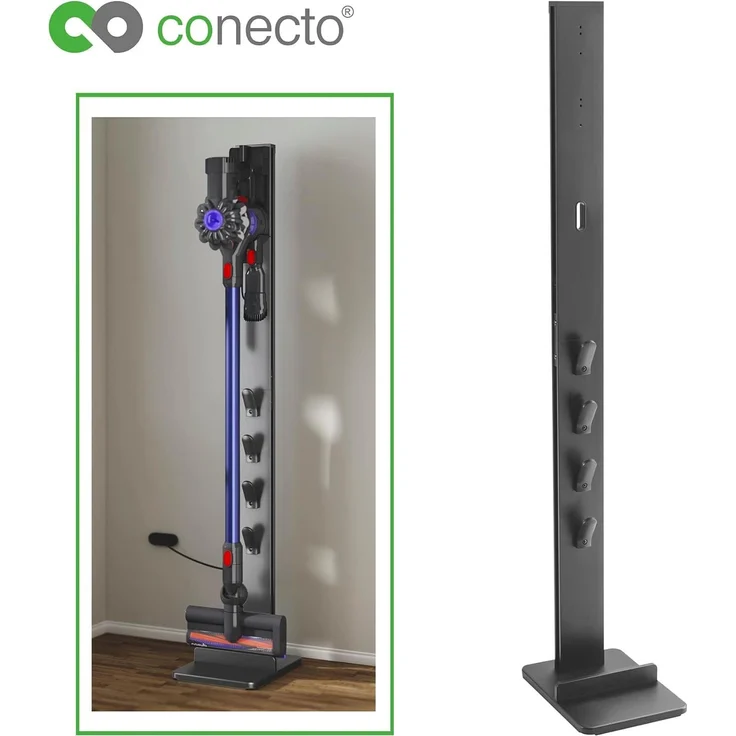 SatChef conecto Staubsauger Ständer Halterung für Dyson Gen5, V15, V12, V11, V10, V8, V7, Bodenständer, schwarz mit integriertem Zubehör Organizer und stabiler Basis