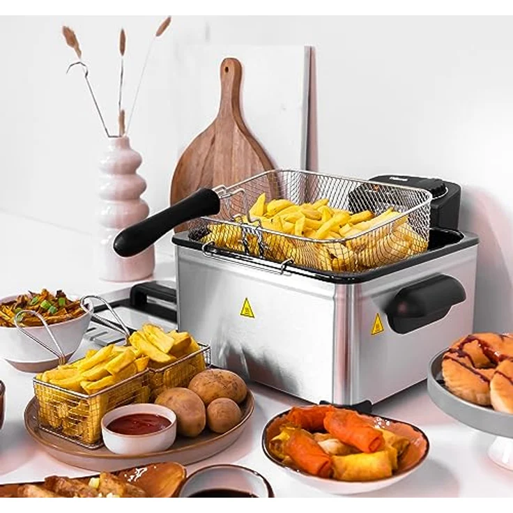 Tristar FR-6949 Fritteuse, 2000 W, 5 Lfassungsvermögen, Sichtfenster, mit Deckel, Edelstahl, silber – Bild 2