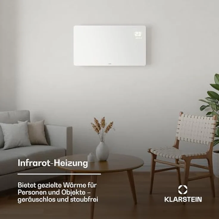 Klarstein Infrarotheizung 480W – Wandmontage & Standgerät, Thermostat, App-Steuerung, IP43, Überhitzungsschutz, Glas-Design, Weiß – Bild 5