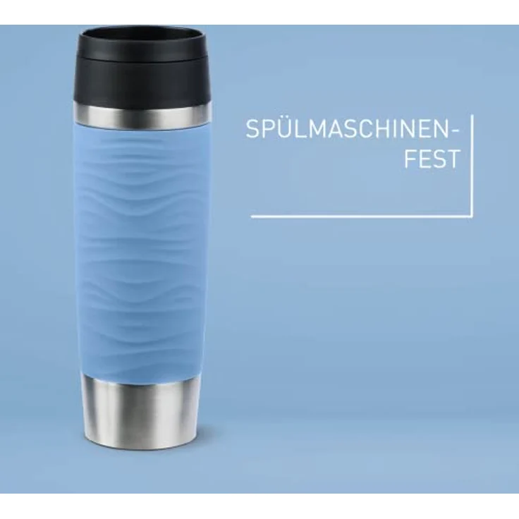 Emsa N20226 Travel Mug Wave Isolierbecher 0,5 Liter | neuer Komfort-Schraubverschluss | Edelstahl | 6h heiß und 12h kalt | 100% dicht | spülmaschinenfest | 360°-Trinköffnung | Pastellblau – Bild 4