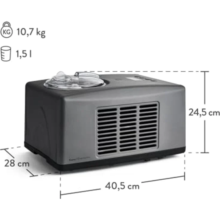 Springlane Kitchen Eismaschine Emma 1,5 L mit selbstkühlendem Kompressor 150 W, aus Edelstahl, inkl. Rezeptheft (Anthrazit, Eismaschine + Zusatzbehälter Edelstahl) – Bild 3