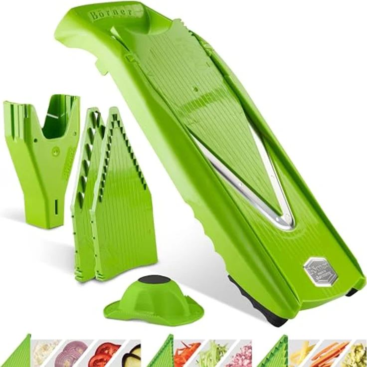 Börner Gemüsehobel V5 (Starter Set) • V-Hobel für Scheiben, Sticks & Würfel in vielen Größen • Gemüseschneider mit Edelstahl V-Klinge • Verstellbarer Küchenhobel • "Grün" – Bild 1