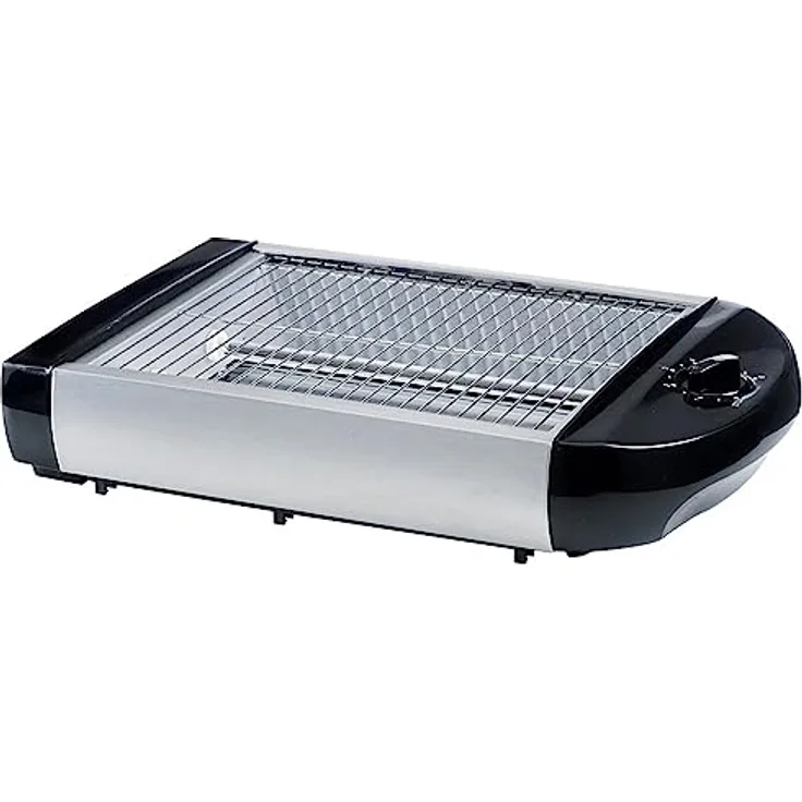 EPIQ 80001213 Flach-Toaster, Tisch-Röster, Edelstahl-Design, Sandwiches, Baguette, 600 Watt Leistung, Rücklauf-Timer, Krümelschublade, schwarz-silber