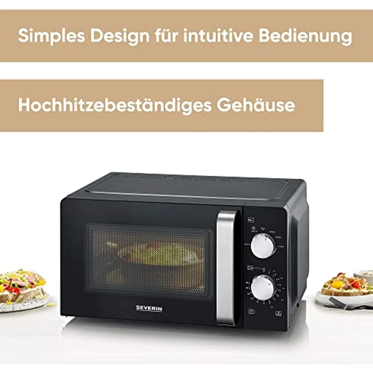 SEVERIN Mikrowelle Solo, Mikrowellengerät zum Auftauen und Erhitzen, Mikrowelle mit Drehteller für gleichmäßige Wärmeverteilung, schwarz, MW 7886 – Bild 2
