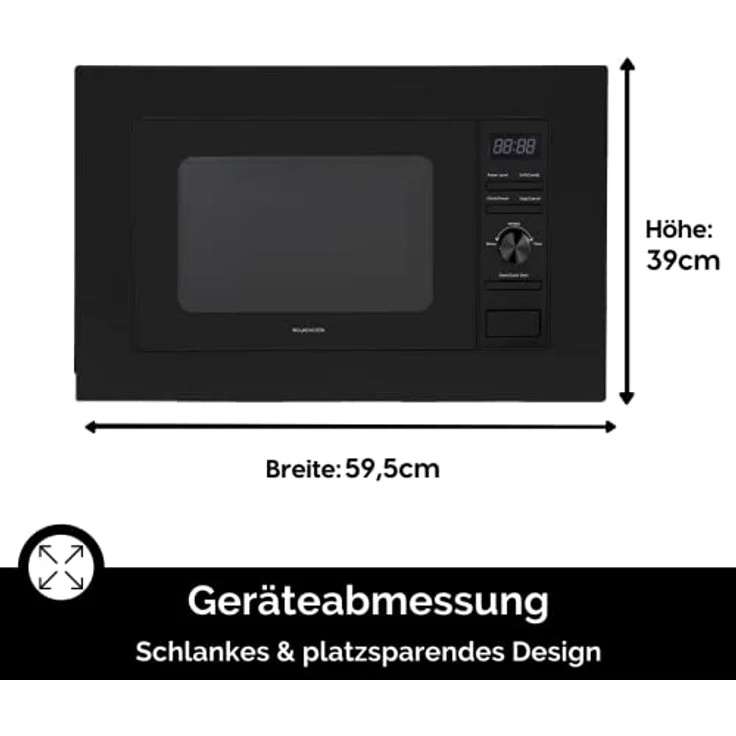 Wolkenstein WMW800-20GB EB Mikrowelle, 2in1 mit Grill, Einbaugerät, schwarz, 800 Watt, 20 Liter Garraum, Edelstahl – Bild 7