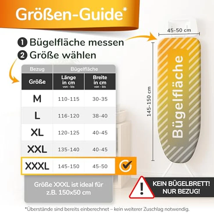 smart&gentle Turbo Bügelbrettbezug XXXL 150x50 cm, 5-Lagen Thermoreflexion, universal passend für Dampfbügeleisen, Made in Germany, ÖKO-Tex zertifiziert – Bild 2