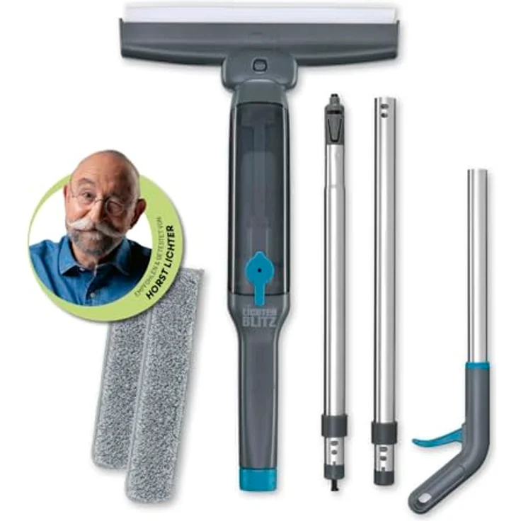 Lichterblitz Fensterreiniger 3-in-1 Sprühwischer Set, 6-teilig mit Teleskopstange und waschbaren Wischtüchern für streifenfreie Reinigung von Glasoberflächen – Bild 1