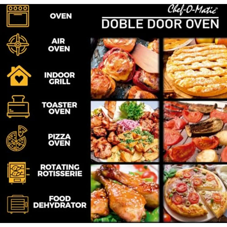 BEST DIRECT CHEF -O- MATIC Double Door Oven, 28 l, Doppeltürbackofen, 18 Programme, 1700 W, Innengrill, Toastofen, Drehspieß, Dörrgerät, LCD-Display, Silber – Bild 4