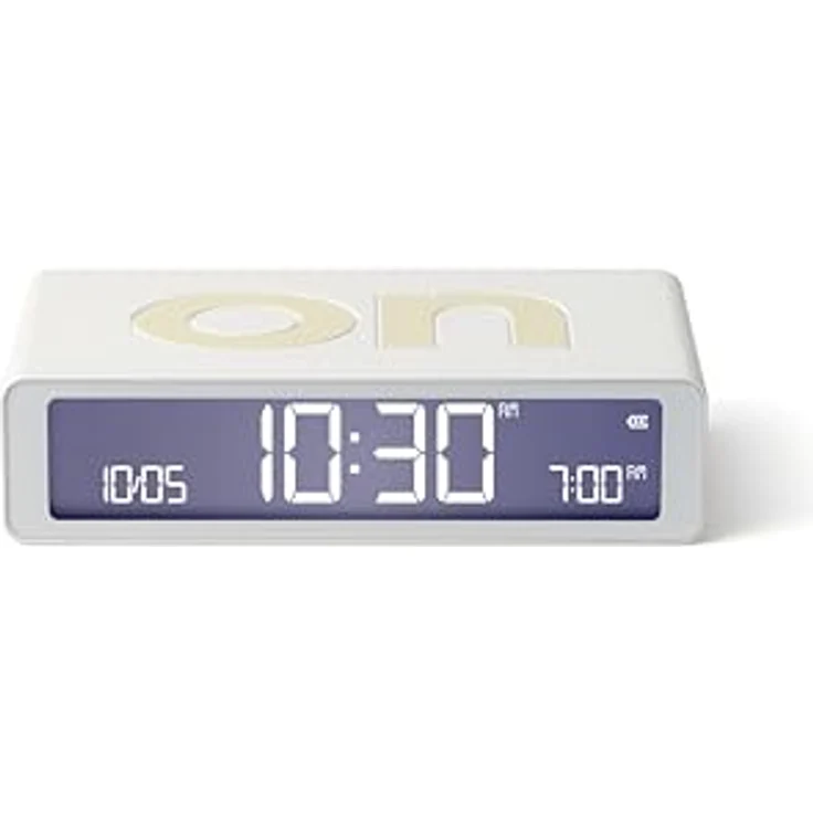 Lexon Flip Classic, digitaler Wecker mit umkehrbaren EIN/Aus-Seiten, wiederaufladbare Nachttischuhr mit LCD-Display und Berührungssensor – Weiß – Bild 1