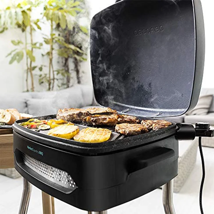 Cecotec PerfectCountry BBQ Elektrischer Grill. Mit Gerätefüßen, Klappbarer Deckel und Schale, RockStone Beschichtung, Fettauffangschale, 43 x 38 cm Grillfläche, Verstellbare Temperatur, 2000 W. – Bild 5