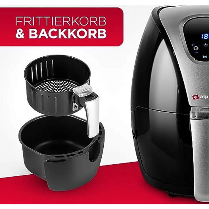 alpina Heißluftfritteuse, ohne Öl, 1500 Watt, 2,4 Liter Fassungsvermögen, schwarz, Kunststoff – Bild 4