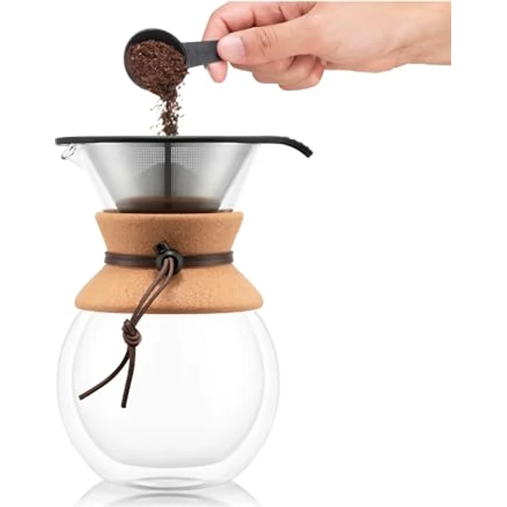 Bodum POUR OVER Doppelwandiger Kaffeebereiter mit Permanent Edelstahl Kaffeefilter, 8 Tassen, 1.0 l kork – Bild 4