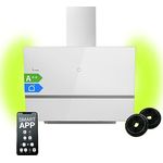 Dunstabzugshaube 80 cm | Kopffreie Wandhaube | Edelstahl | weißes Glas | WLAN | Nachlaufautomatik | RGBW-LED-Beleuchtung | SensorTouch Bedienung | EASY809WHCM