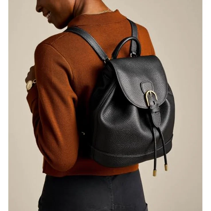 Fossil Everleigh Freizeitrucksack, schwarzes Echtleder mit Vintage-Style und verstellbaren Schultergurten – Bild 2