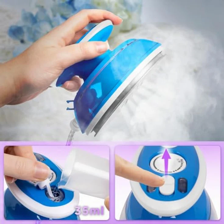Duronic SI3 BE Reise-Dampfbügeleisen, 400 W Minibügeleisen mit 3 Hitzestufen und 35 ml Wassertank, blau – Bild 4