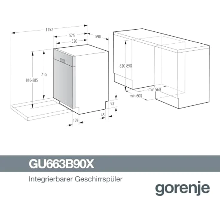 Gorenje GU663B90X Geschirrspüler Unterbau, 60cm, 16 Maßgedecke, intelligente Sensorik, TotalDry, Grau – Bild 3