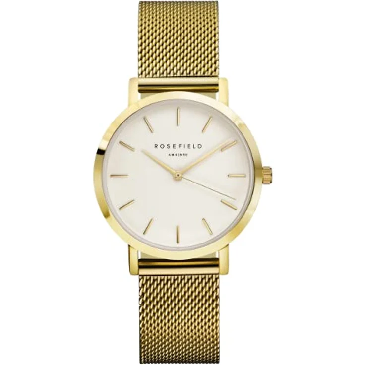 Rosefield The Tribeca Gold, Damenuhr 33 mm mit weißem Zifferblatt und goldenem Band, wasserdicht bis 3 ATM, inklusive Geschenkbox – Bild 1