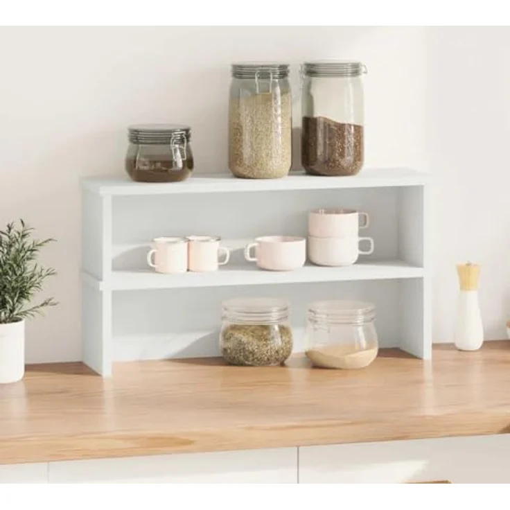 vidaXL Küchenregale Stapelbar 2 STK. Weiß 50x15x16 cm, Küchen-Aufbewahrungsregal, Gewürzregal, Regal, Organizer Küche mit stapelbarem Design und starkem Holzwerkstoff – Bild 2