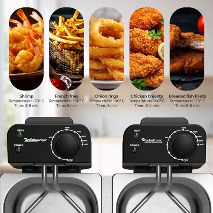 TurboTronic by Z-Line Kaltzonenfritteuse TT-DF2, 3600 W, Pommes & Snacks Friteuse/Fritöse Edelstahl DualZone, 220-240V Steckdosenbetrieb – Bild 3