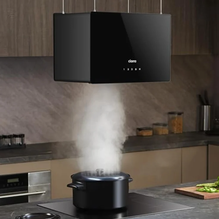 CIARRA CBCB4850 A+++ Inselhaube Umluft Dunstabzugshaube 48cm mit Smart Wi-Fi App, 700m³/h, 4 Stufen Booster, Glas, schwarz, inkl. Aktivkohlefilter CBCF003 – Bild 4