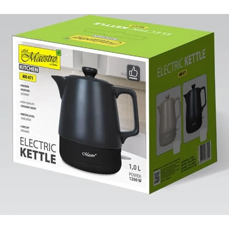 Feel Maestro MR-071-BLACK, Keramik-Wasserkocher 1 L, 1200 W, schwarz mit interner Füllstandsanzeige – Bild 3