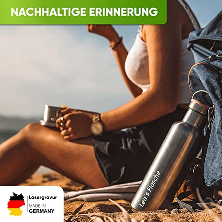 Blockhütte Personalisierte Edelstahl Trinkflasche 750ml, Auslaufsichere Thermoflasche, BPA-frei, für Kinder und Erwachsene, mit Namensgravur – Bild 2