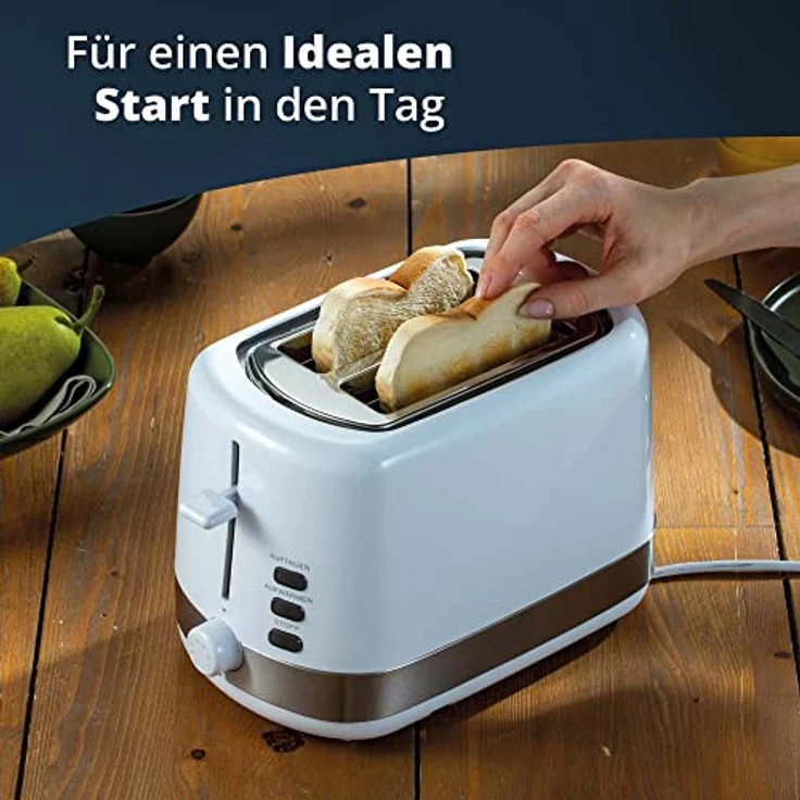 KHG Toaster Weiß, Edelstahl, 2 Scheiben, 7 stufenlose Bräunungsstufen, Auftau- und Aufwärmfunktion, Krümelschublade, 850 W – Bild 7