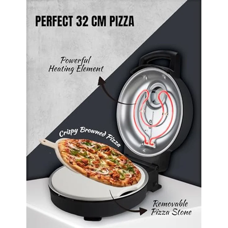 Bestron Pizzaofen, 320°C Höchsttemperatur, Schamottstein & 2 Holzspatel, Mattschwarz – Bild 3